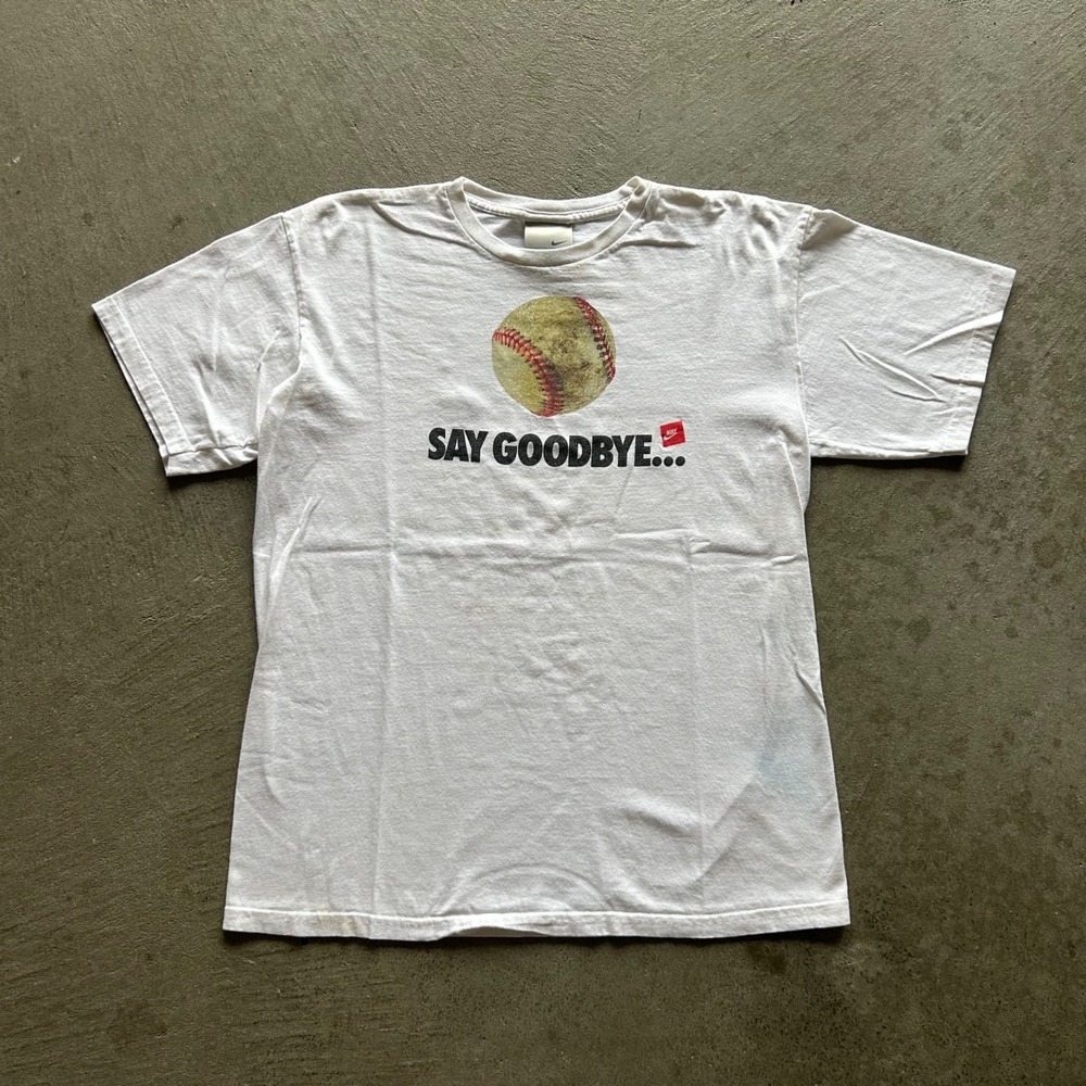 Vintage Nike Baseball Shirt‎ YOUTH XL White Say Goodbye Funny Trash Talk MLB